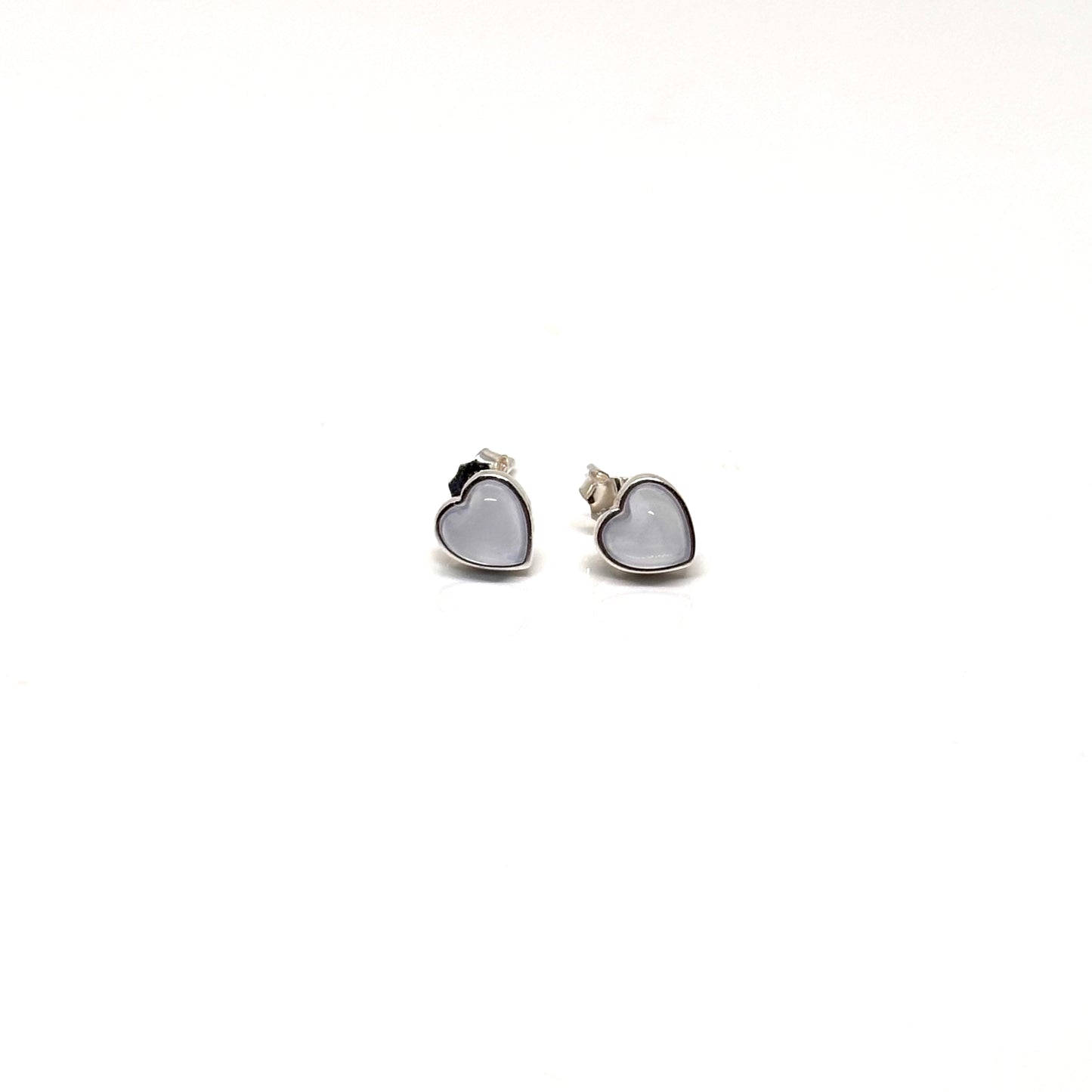 Pale blue heart shaped ear studs from Pixi Daisy