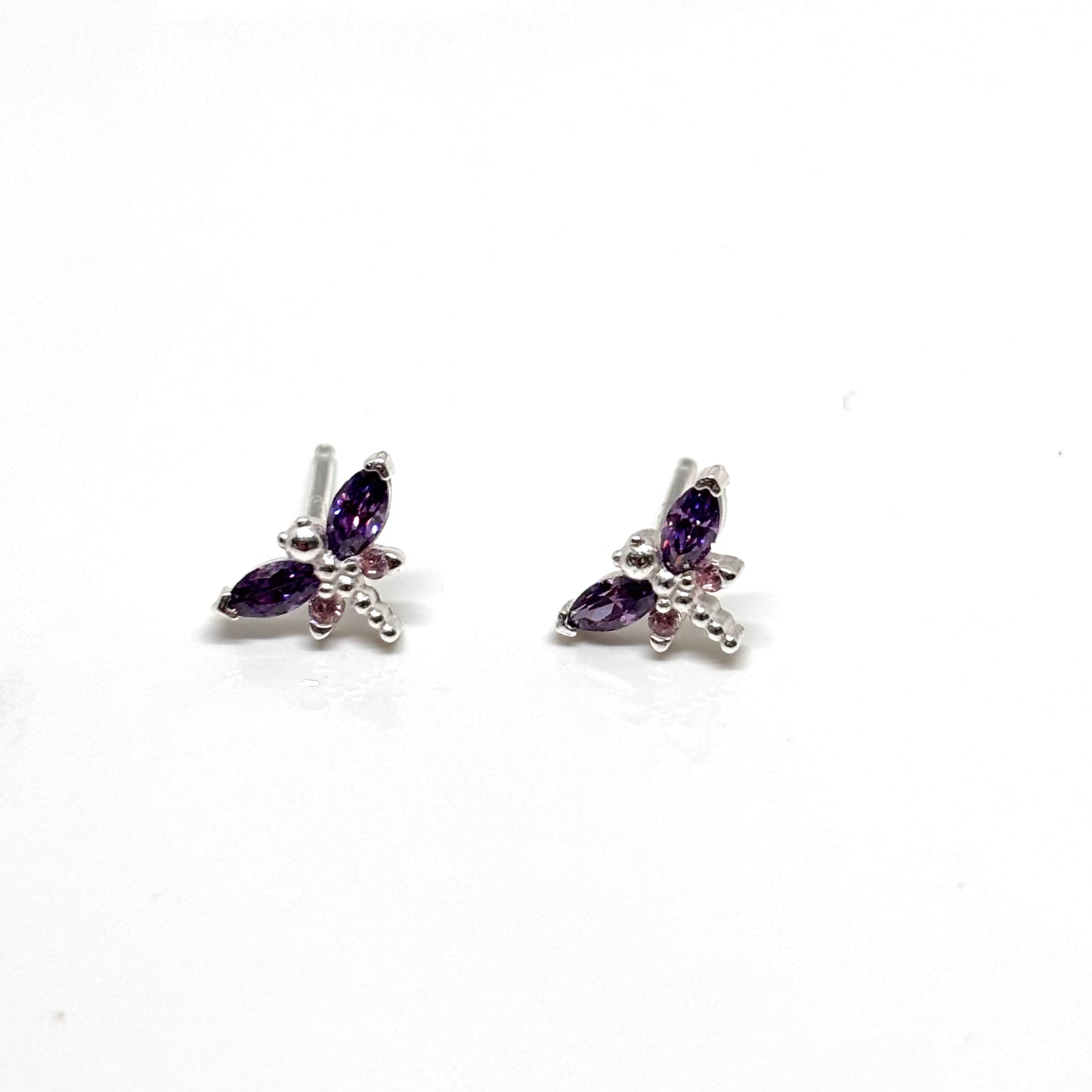 Dragonfly stud earrings with purple crystals from Pixi Daisy