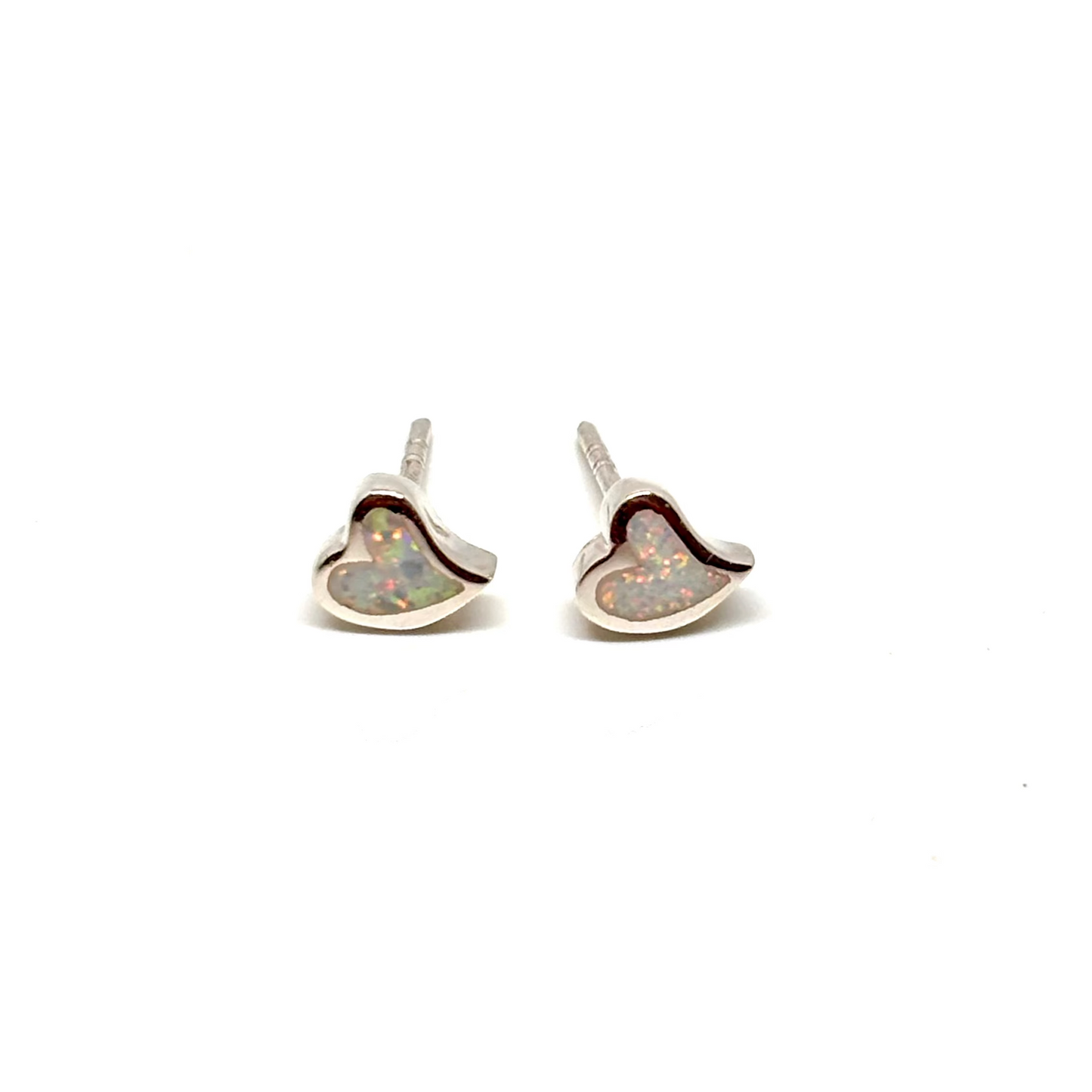 White opal heart shaped ear studs from Pixi Daisy