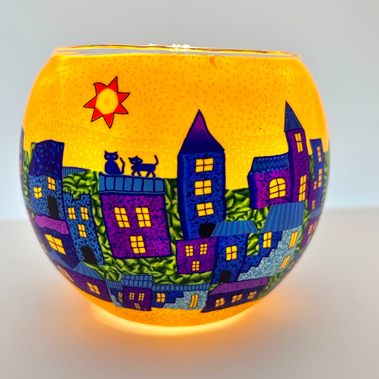 Cats on a roof globe tea ight holder from Pixi Daisy