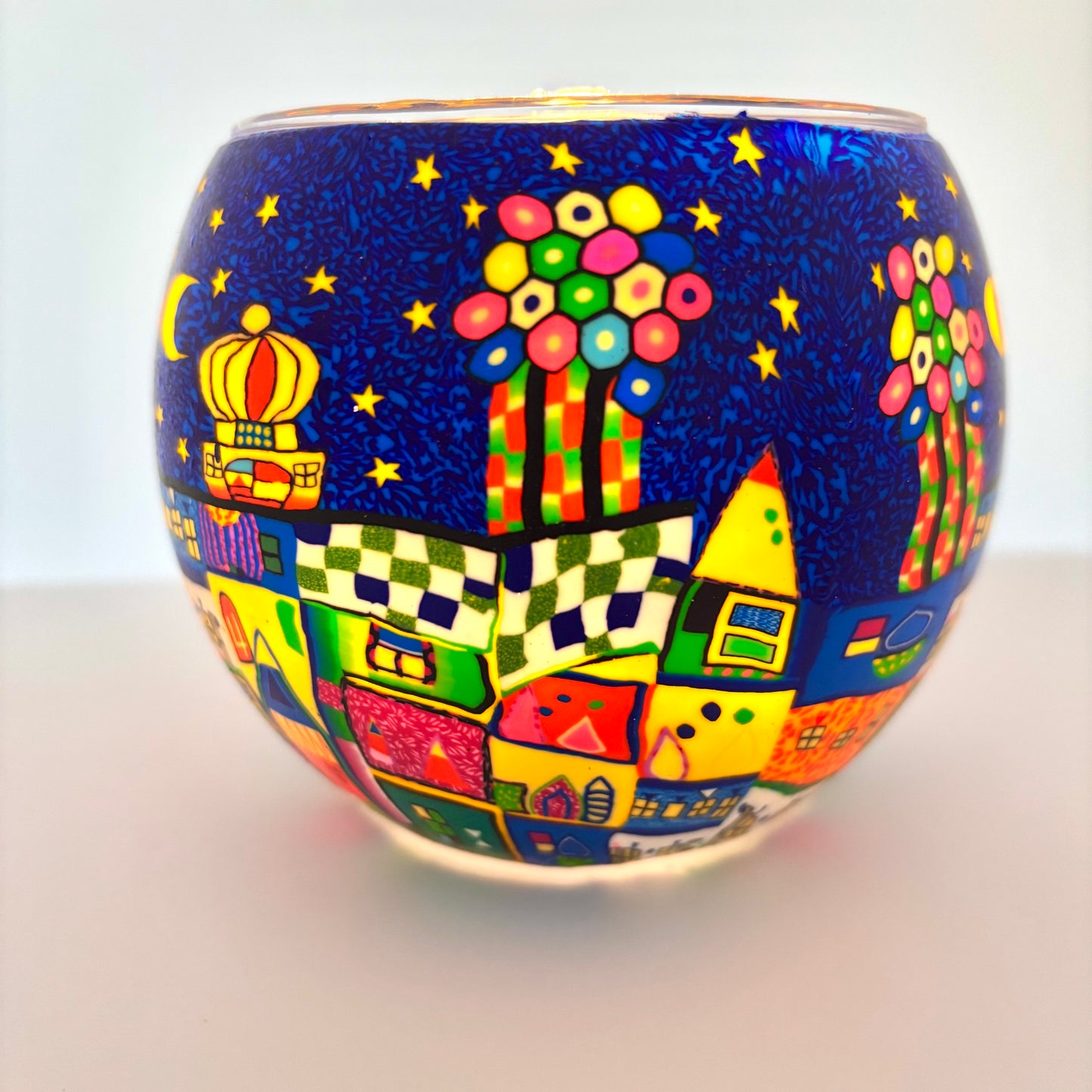 colourful town tea light candle holder from Pixi Daisy