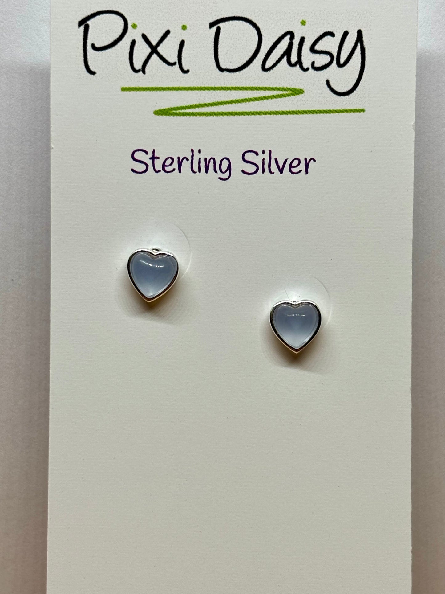 Pale blue heart shaped ear studs from Pixi Daisy