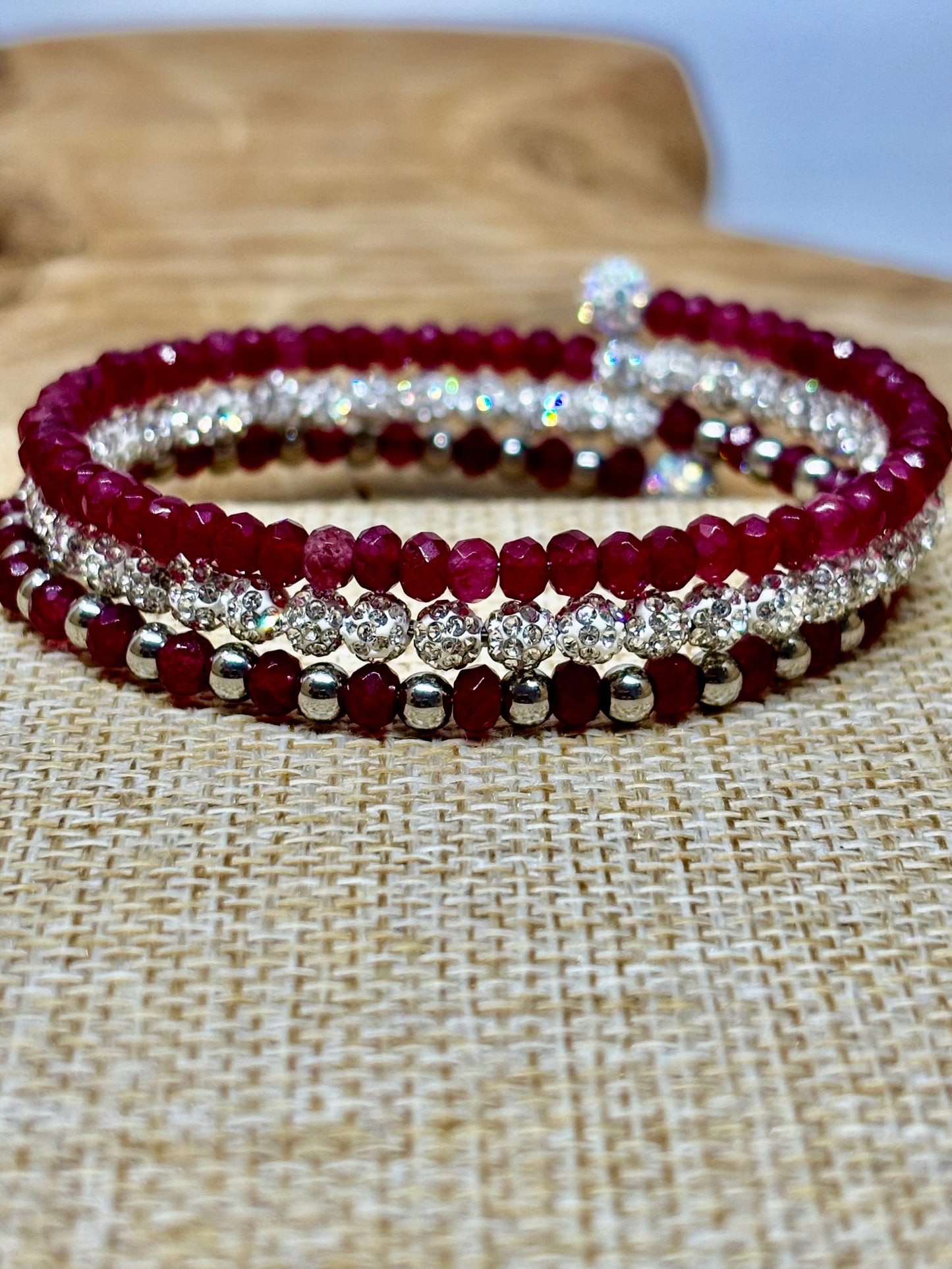 Sparkling Dyed Camellia Memory Wire Bracelet from Pixi Daisy
