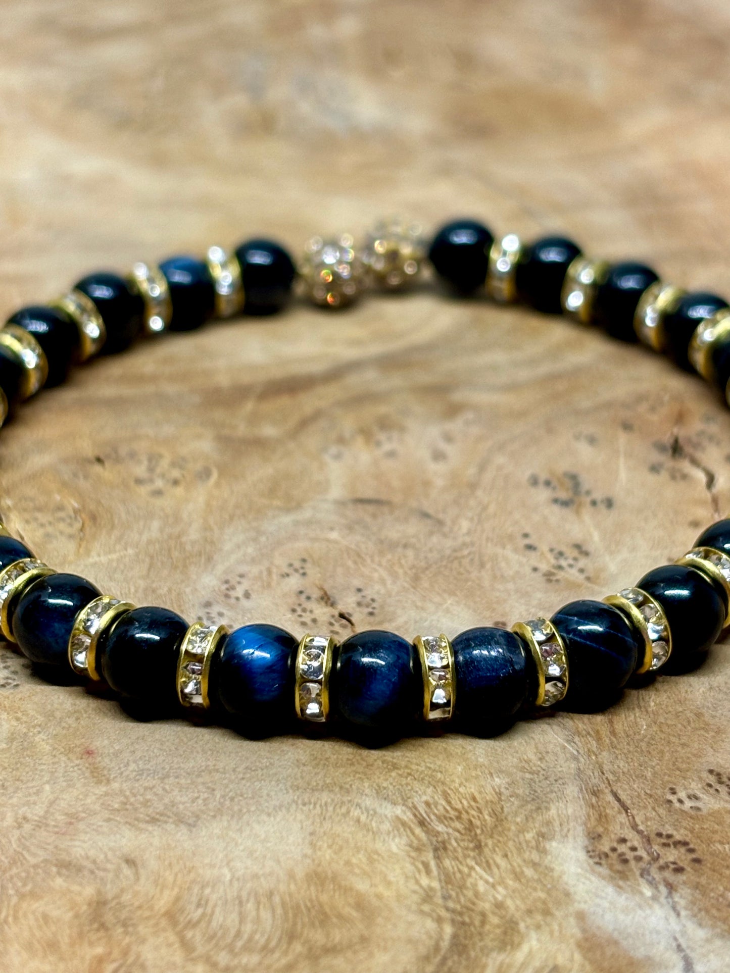 Dark Blue Tiger's Eye Memory Wire Bracelet from Pixi Daisy