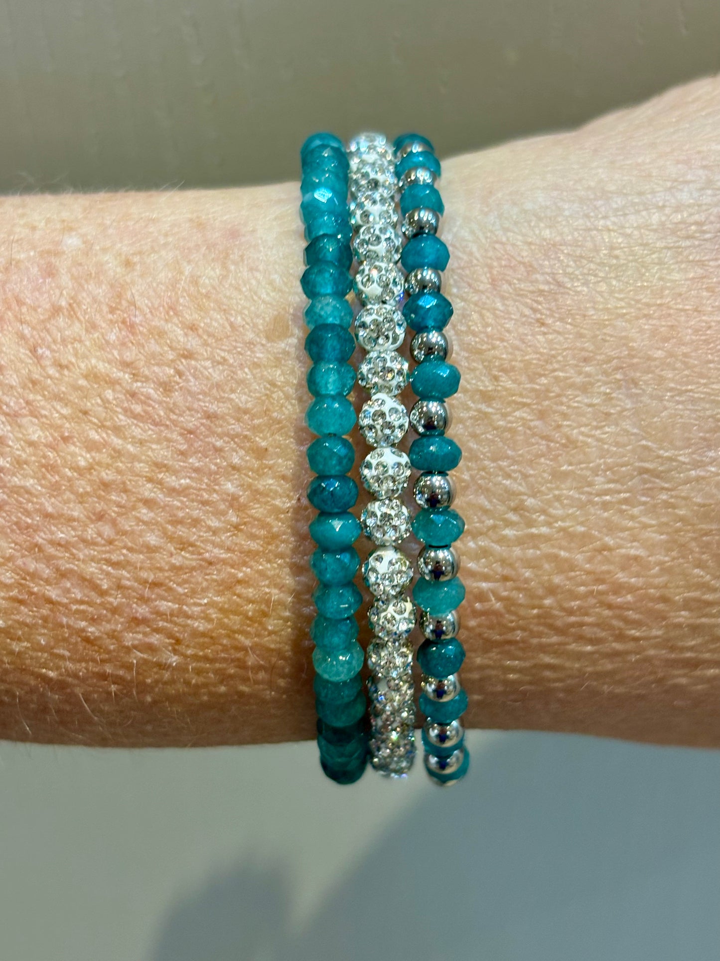 Sparkling Sea Green Jade Memory Wire Bracelet from Pixi Daisy