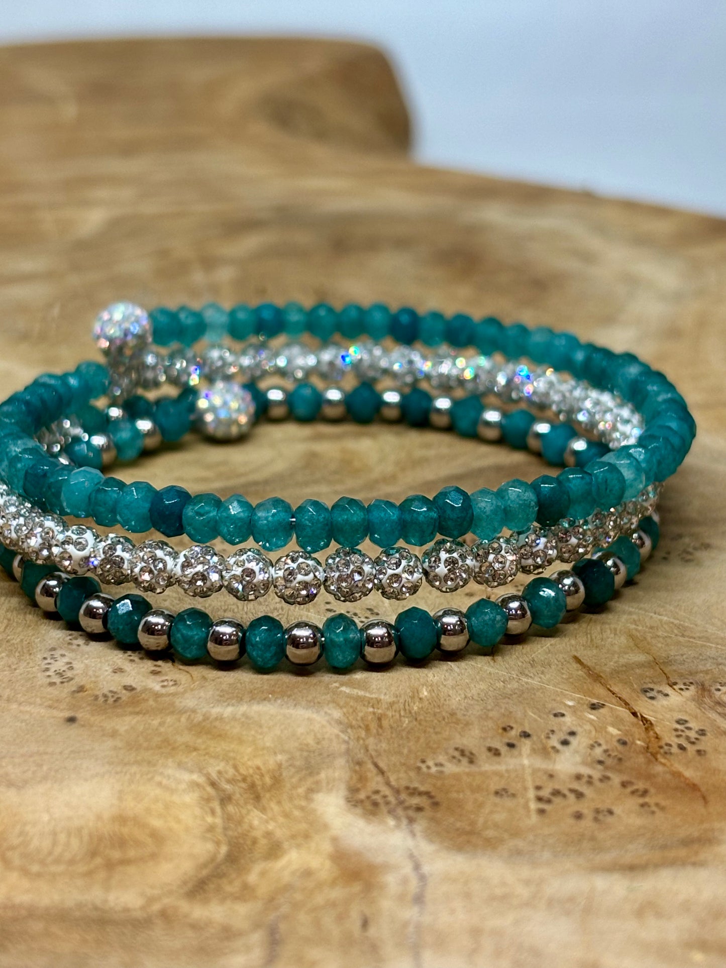 Sparkling Sea Green Jade Memory Wire Bracelet from Pixi Daisy