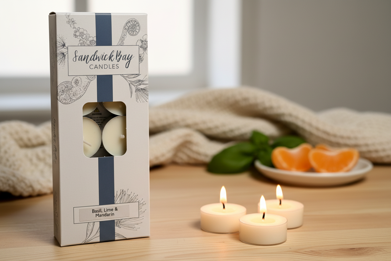 Sandwick Bay Basil, Lime & Mandarin Tea Lights from Pixi Daisy