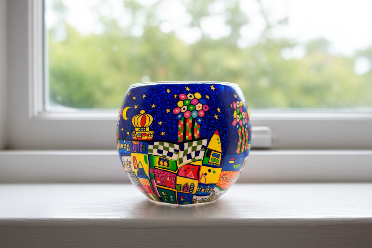 Colourful Town Globe Tea Light — Windowsill Hero Shot