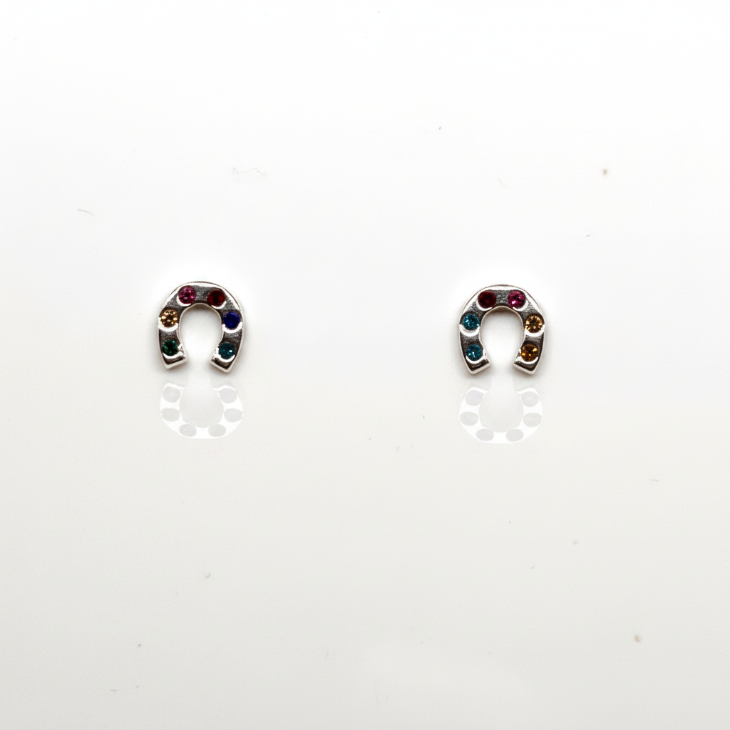 Crystal Horseshoe Sterling Silver Ear Studs from Pixi Daisy