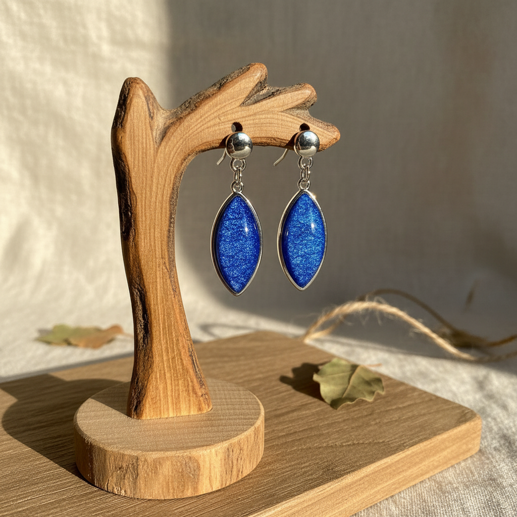 Miss Milly Blue Marble Resin Droplet Earrings