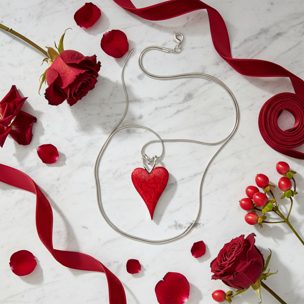 Miss Milly Scarlet Red Heart Necklace - Lay Flat