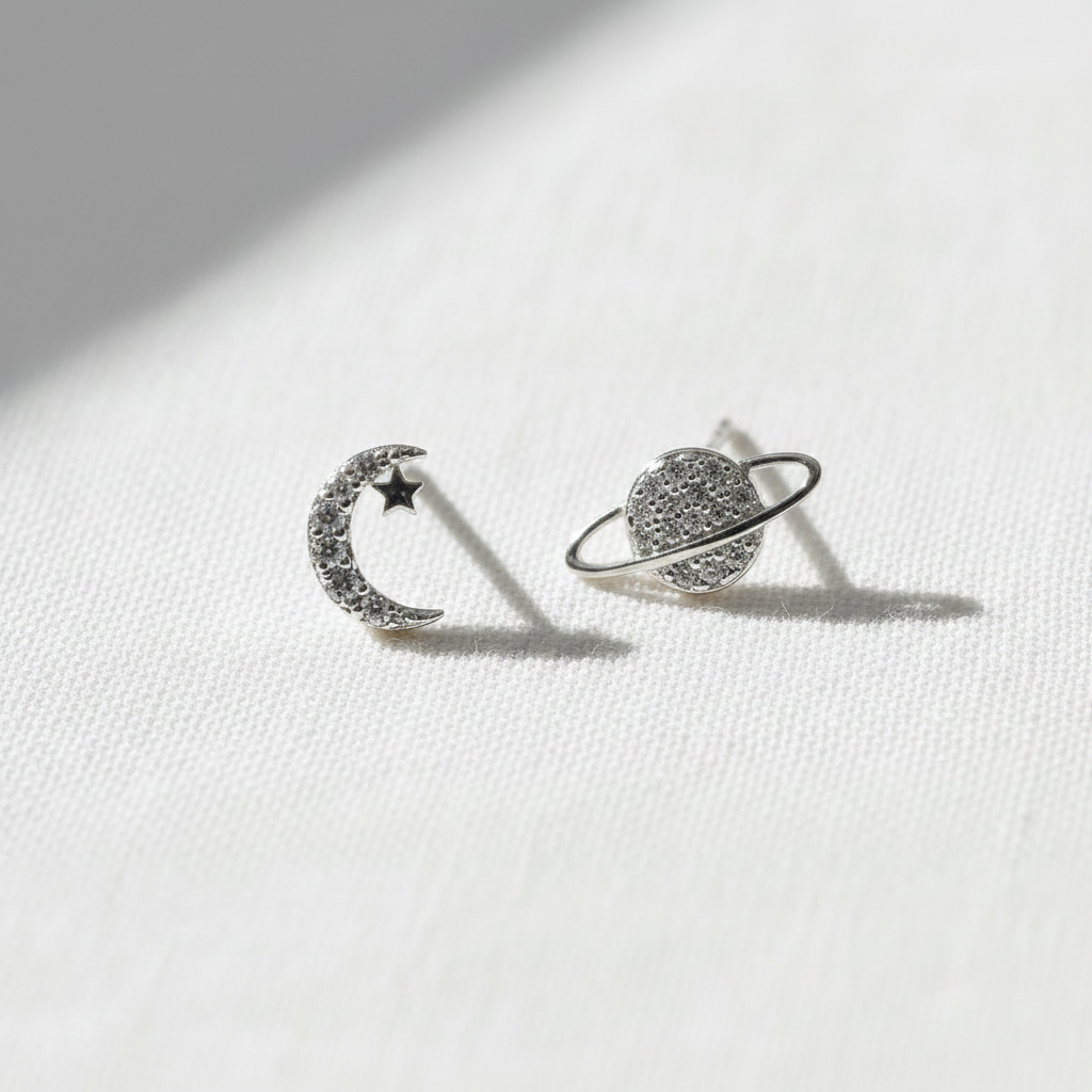 Moon and Saturn Stud Earrings from pixi daisy