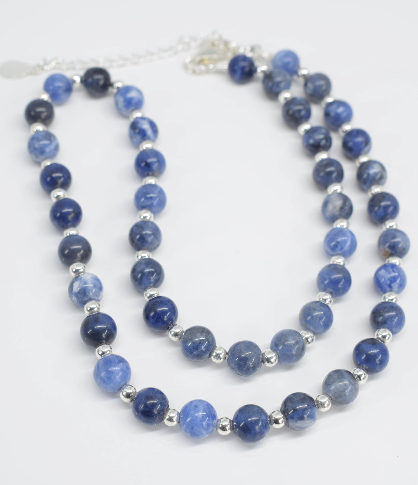 Handmade Sodalite Semi Precious Gemstone Necklace with Silver Beads - pixi-daisy