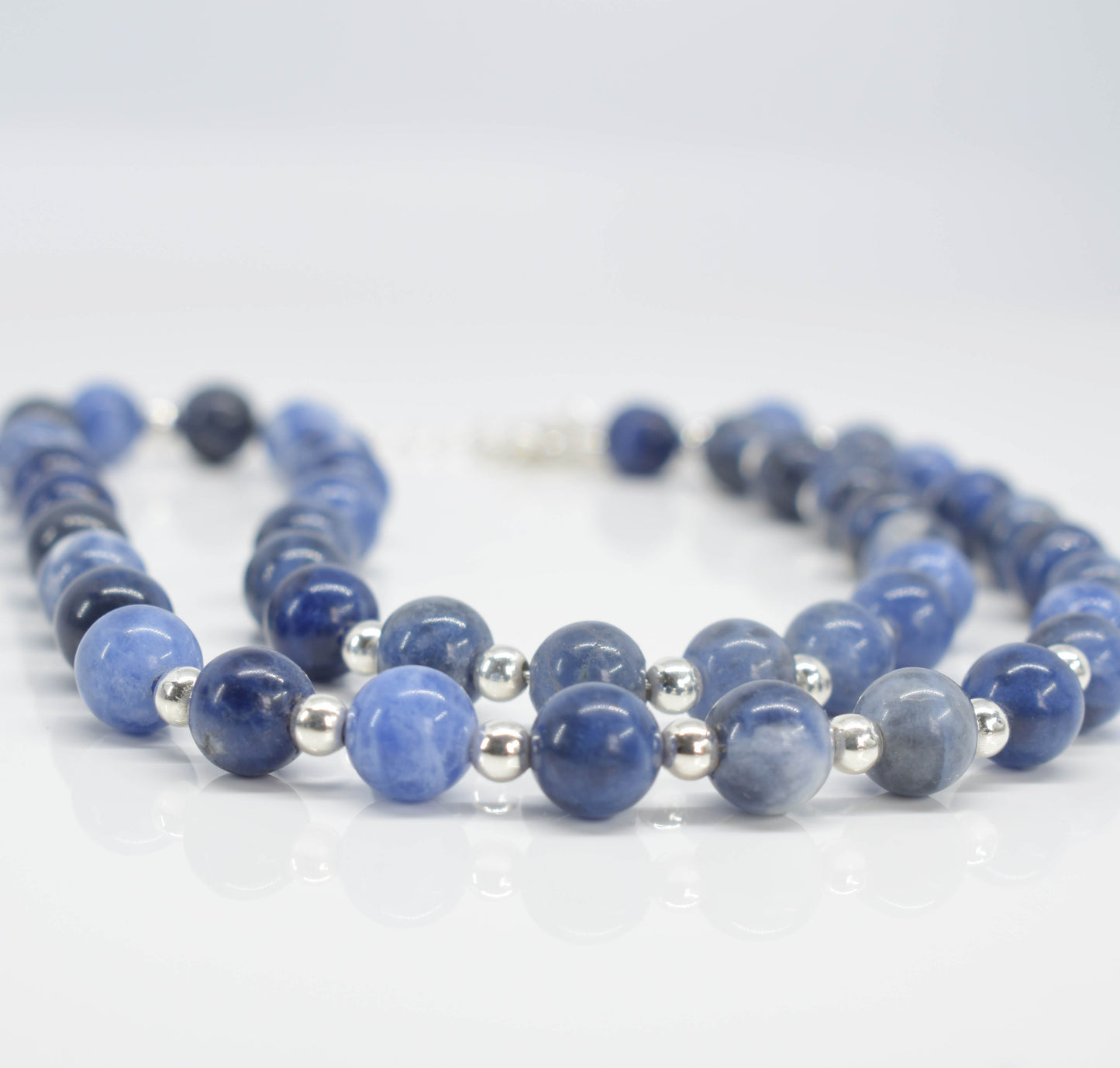Handmade Sodalite Semi Precious Gemstone Necklace with Silver Beads - pixi-daisy