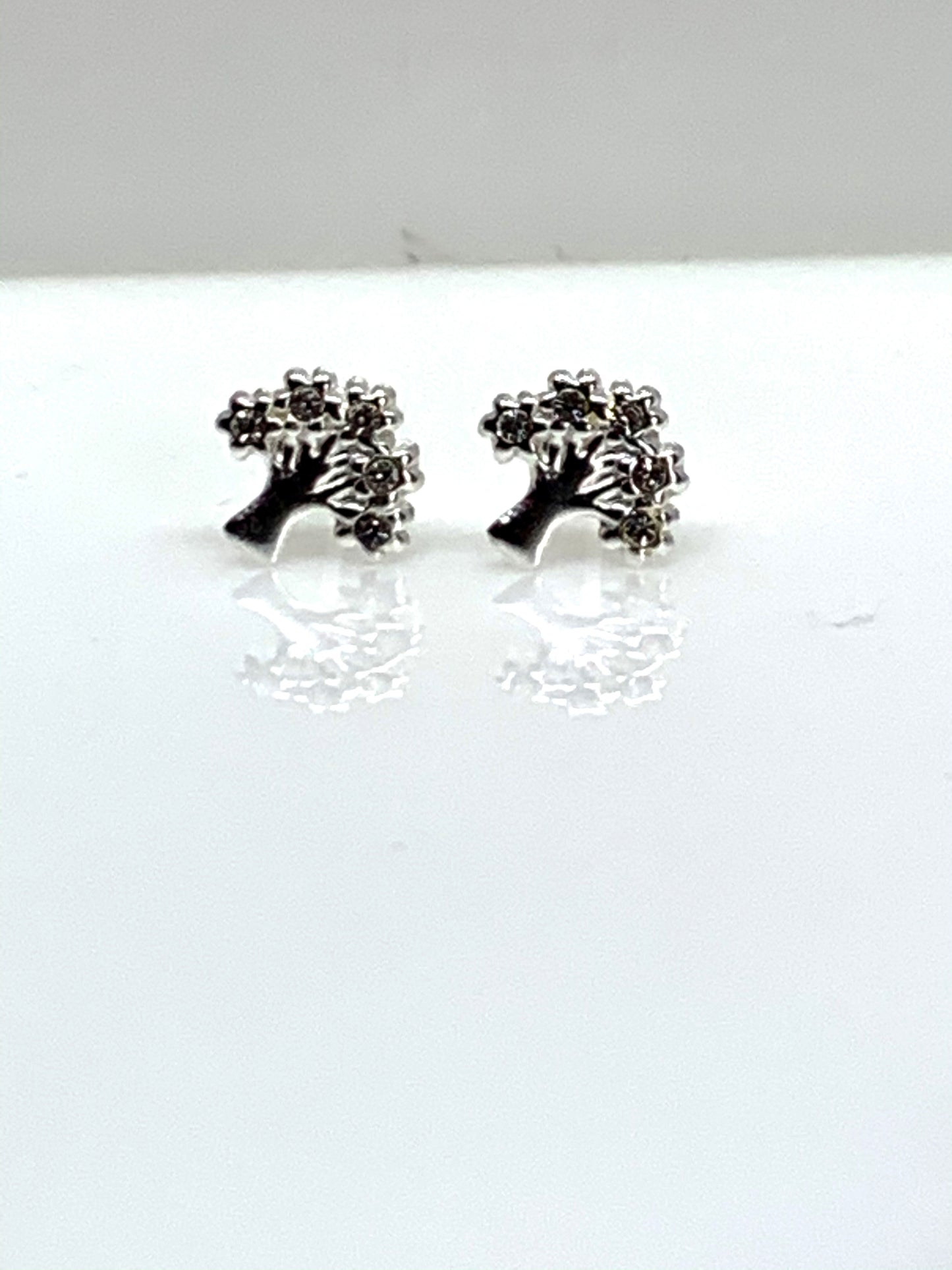 Silver Tree with Crystals ear Studs from Pixi Daisy