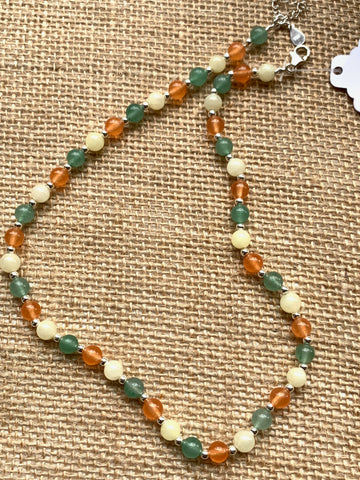 Adventurine & Jade Gem Stones with Silver Beads Necklace - pixi-daisy
