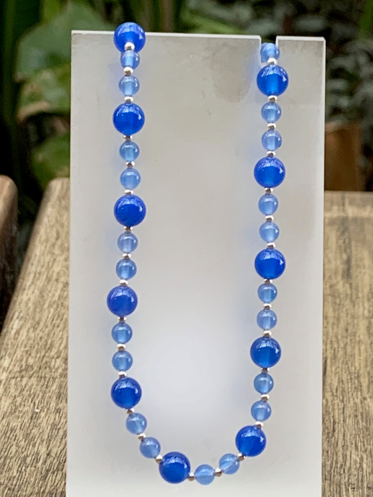 Blue Onyx Gem Stones & Silver Bead on a Sterling Silver Necklace - pixi-daisy