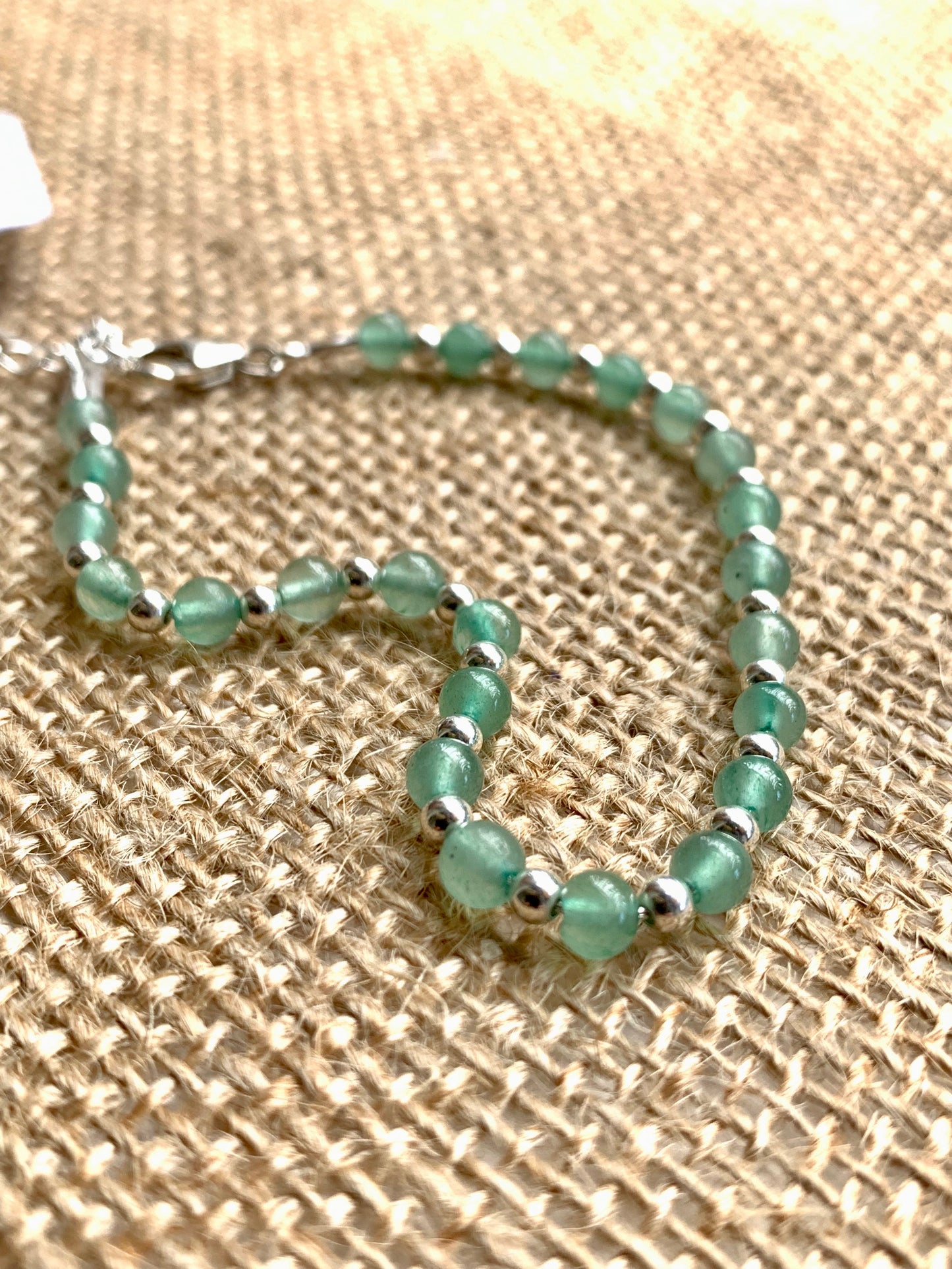Adventurine Gem Stone and Silver Bead Bracelet - pixi-daisy