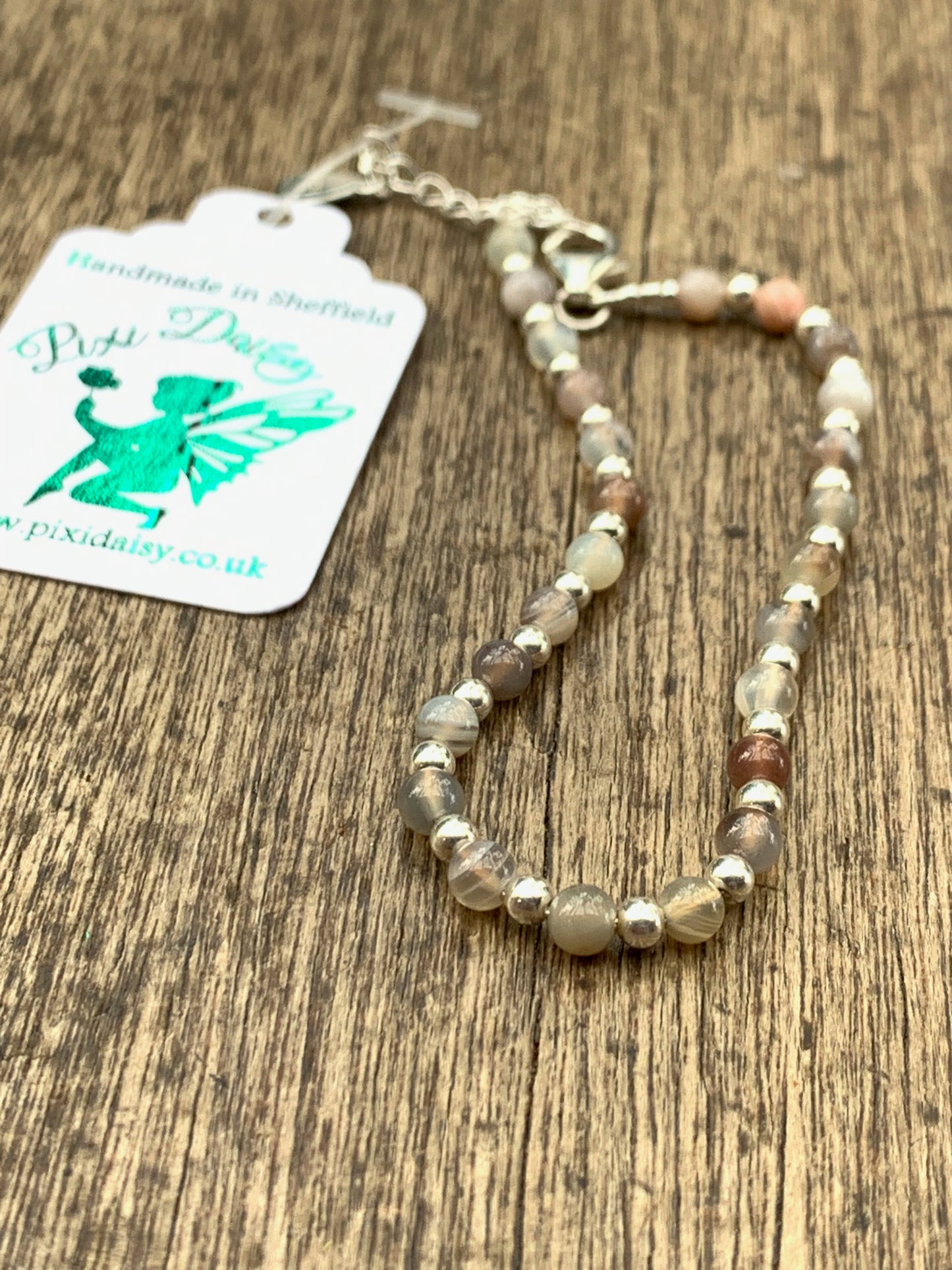 Botswana Semi Precious Gem Stone Bracelet on a Sterling Silver Chain - pixi-daisy