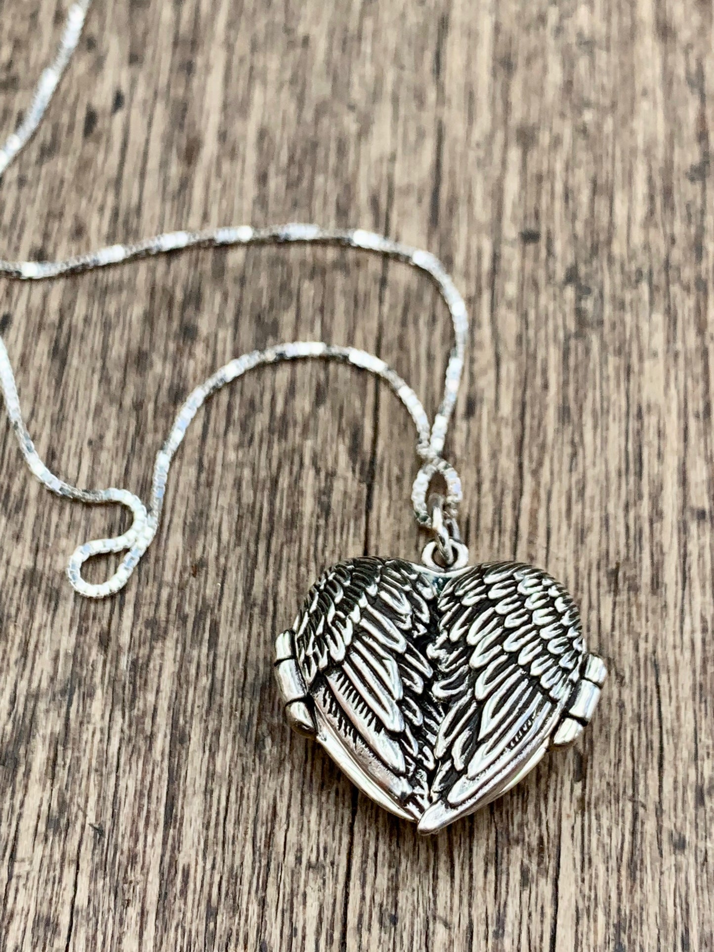 Angel Wing Sterling Silver Locket & Sterling Silver Chain - pixi-daisy