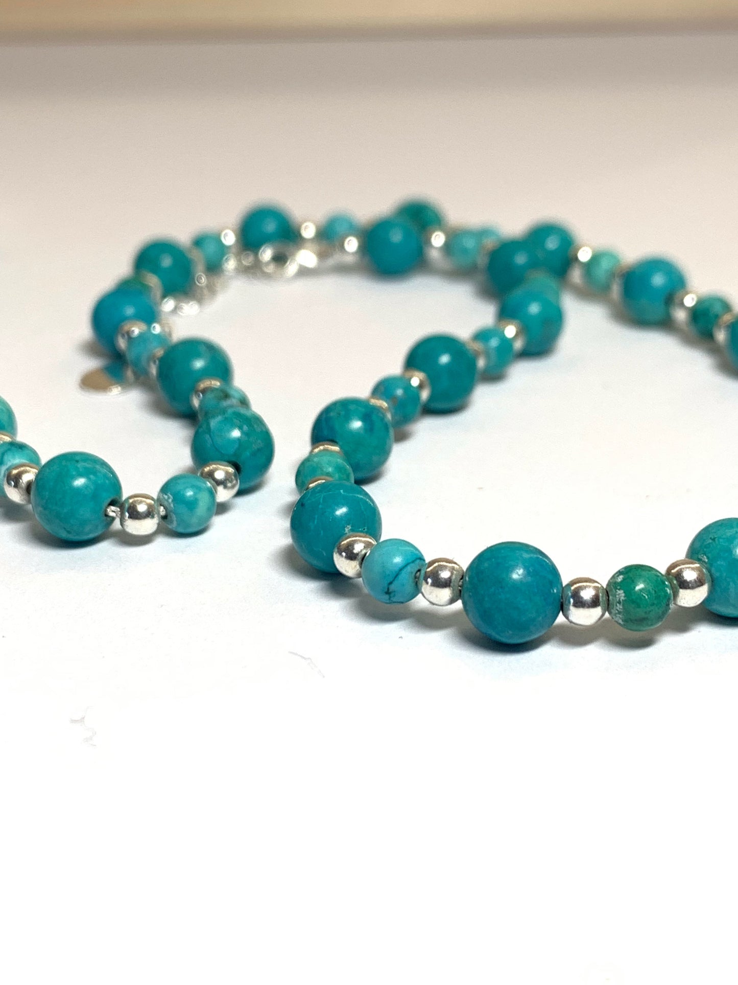 Handmade Turquoise and Silver Bead Semi Precious Necklace - pixi-daisy