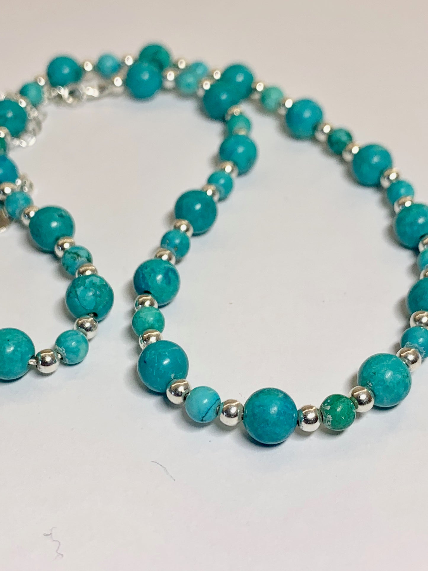 Handmade Turquoise and Silver Bead Semi Precious Necklace - pixi-daisy