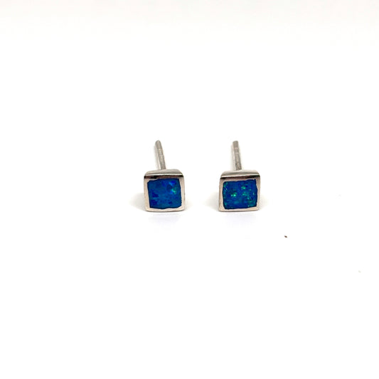 Pair of square blue opal stud earrings from Pixi Daisy