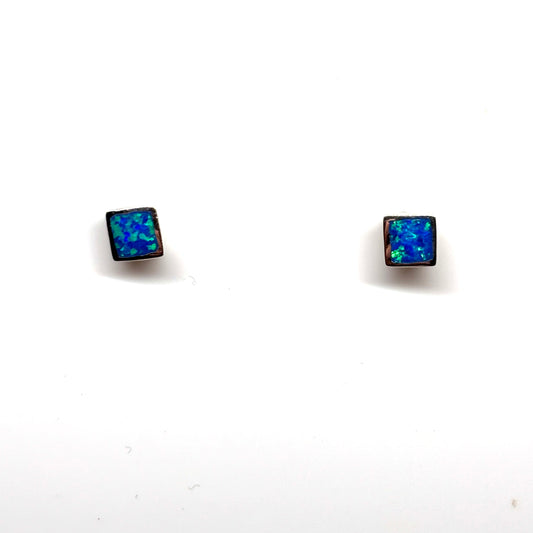 Pair of square blue opal stud earrings from Pixi Daisy