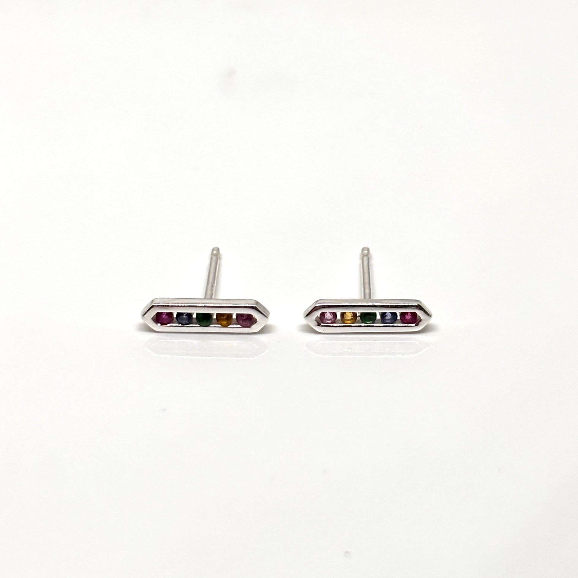 Bar ear studs with multi coloured crystals from Pixi Daisy