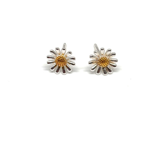 Pair of silver and gold flower-shaped earrings from Pixi Daisy