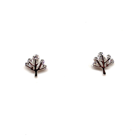 Pair of silver tree-shaped earrings with crystals on each branch from Pixi Daisy