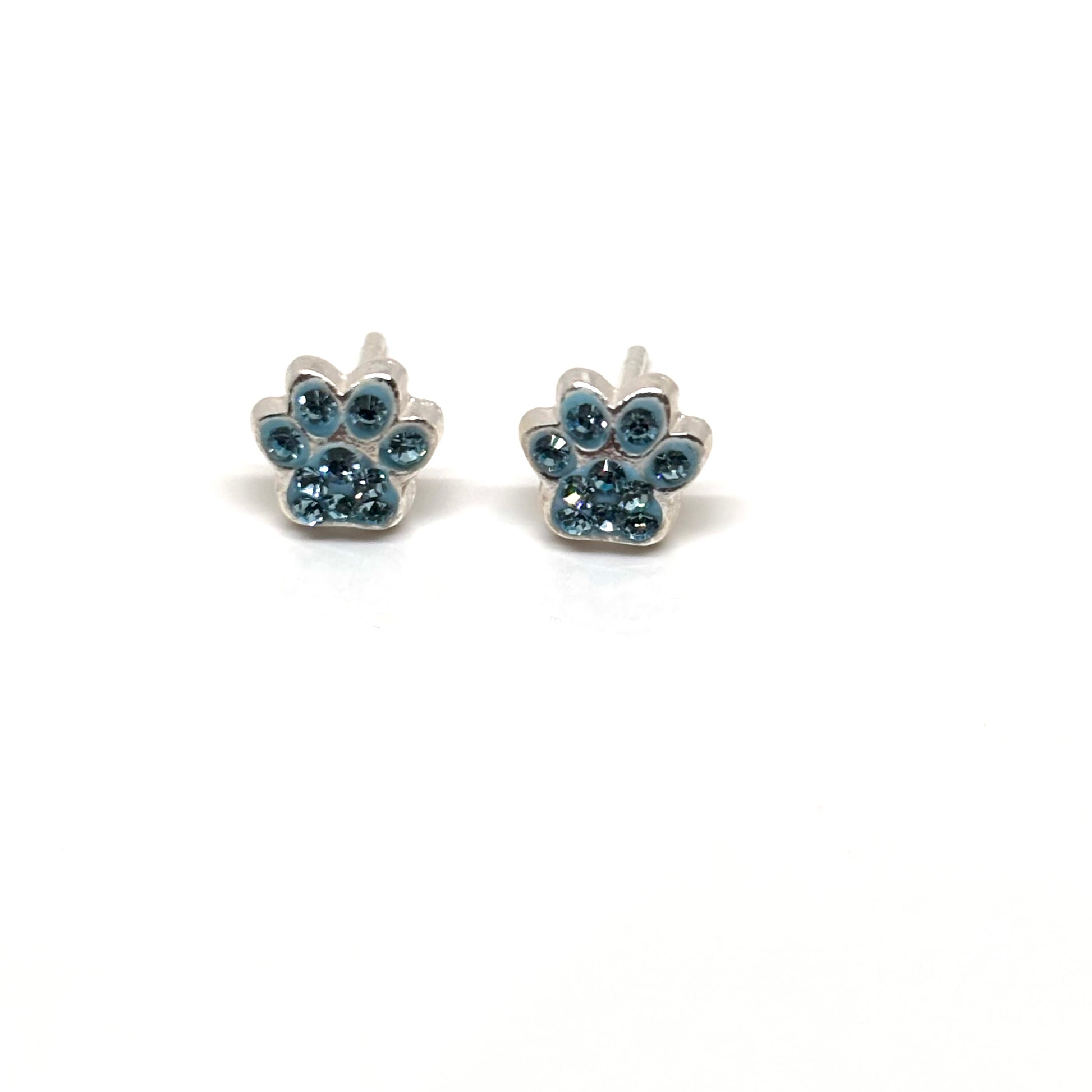 Animal Paw ear studs with aquamarine crystals from Pixi Daisy