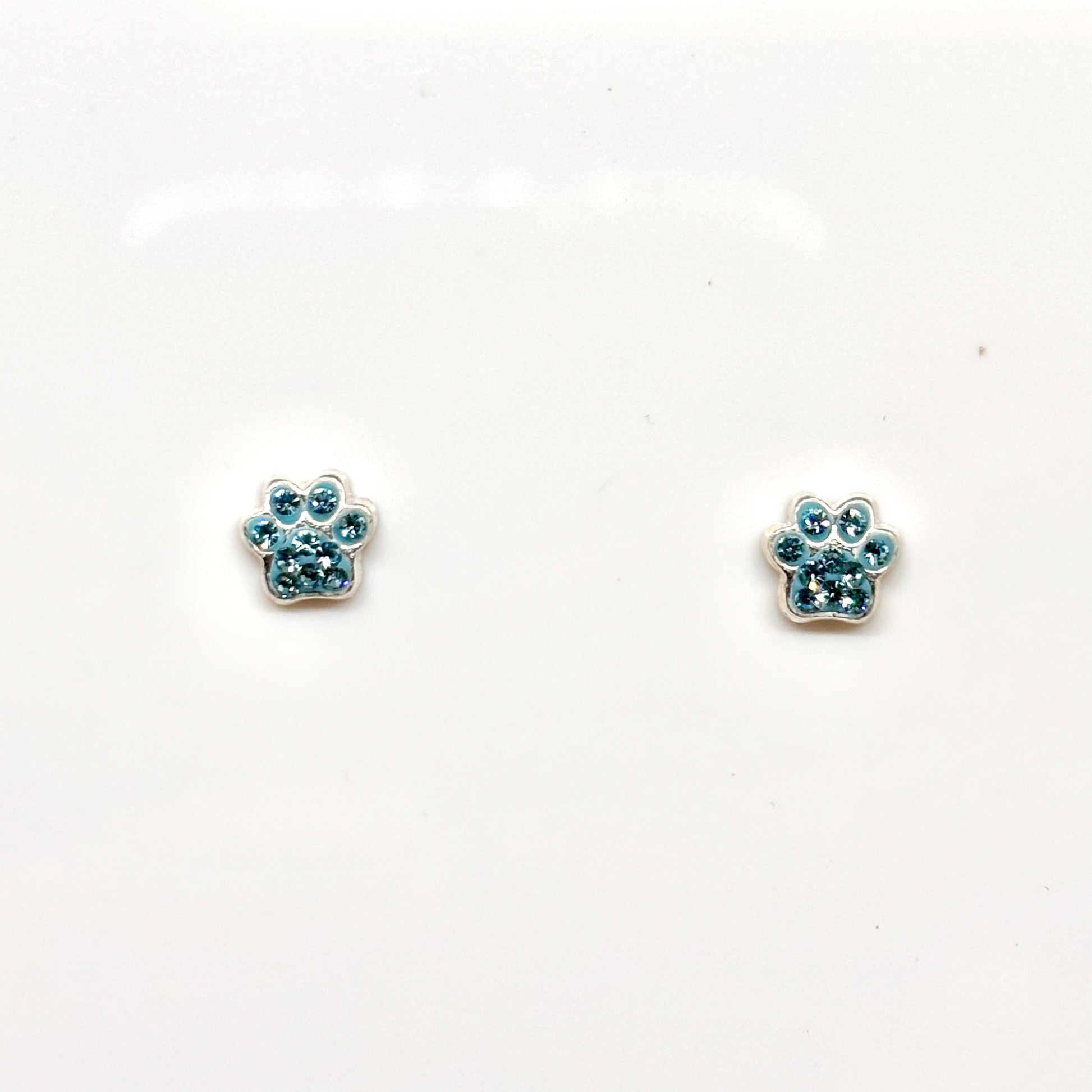 Animal Paw ear studs with aquamarine crystals from Pixi Daisy