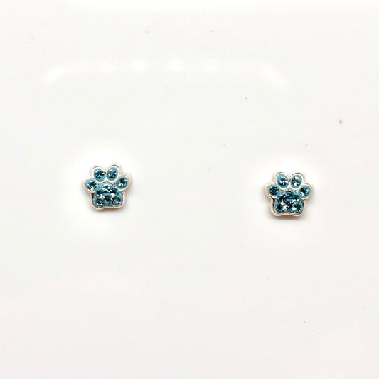 Animal Paw ear studs with aquamarine crystals from Pixi Daisy