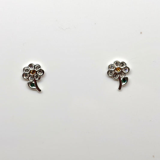 Silver flower earrings with embedded crystals from Pixi Daisy