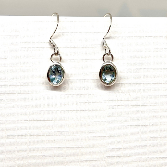 Pair of silver earrings with labradite blue gemstones from Pixi Daisy