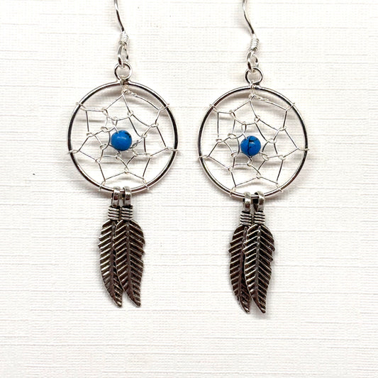 Dreamcatcher earrings with blue bead and feathers from Pixi Daisy