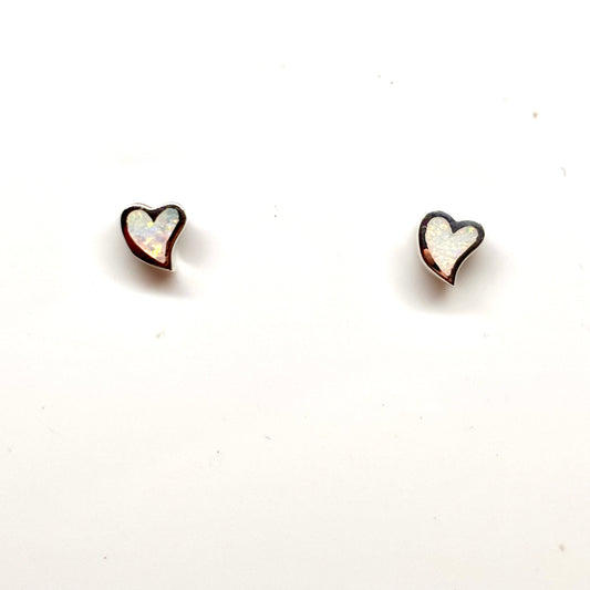 White opal heart shaped ear studs from Pixi Daisy