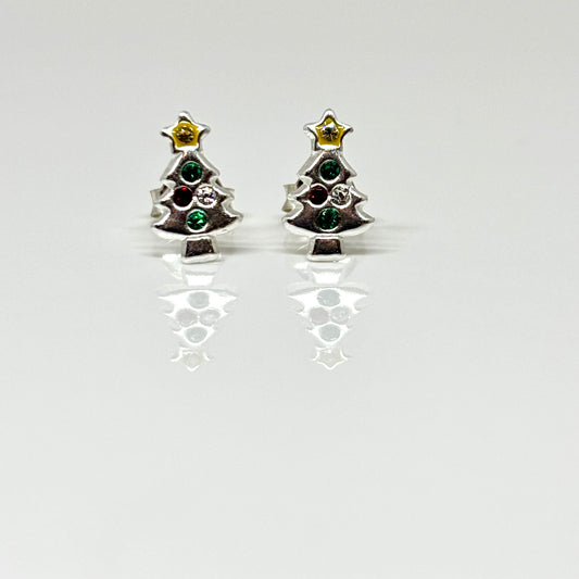Christmas Tree Sterling Silver Ear Studs