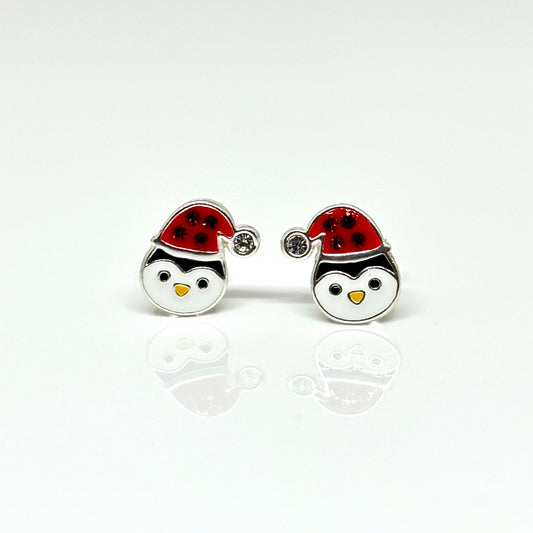 Christmas Penguin Sterling Silver Ear Studs