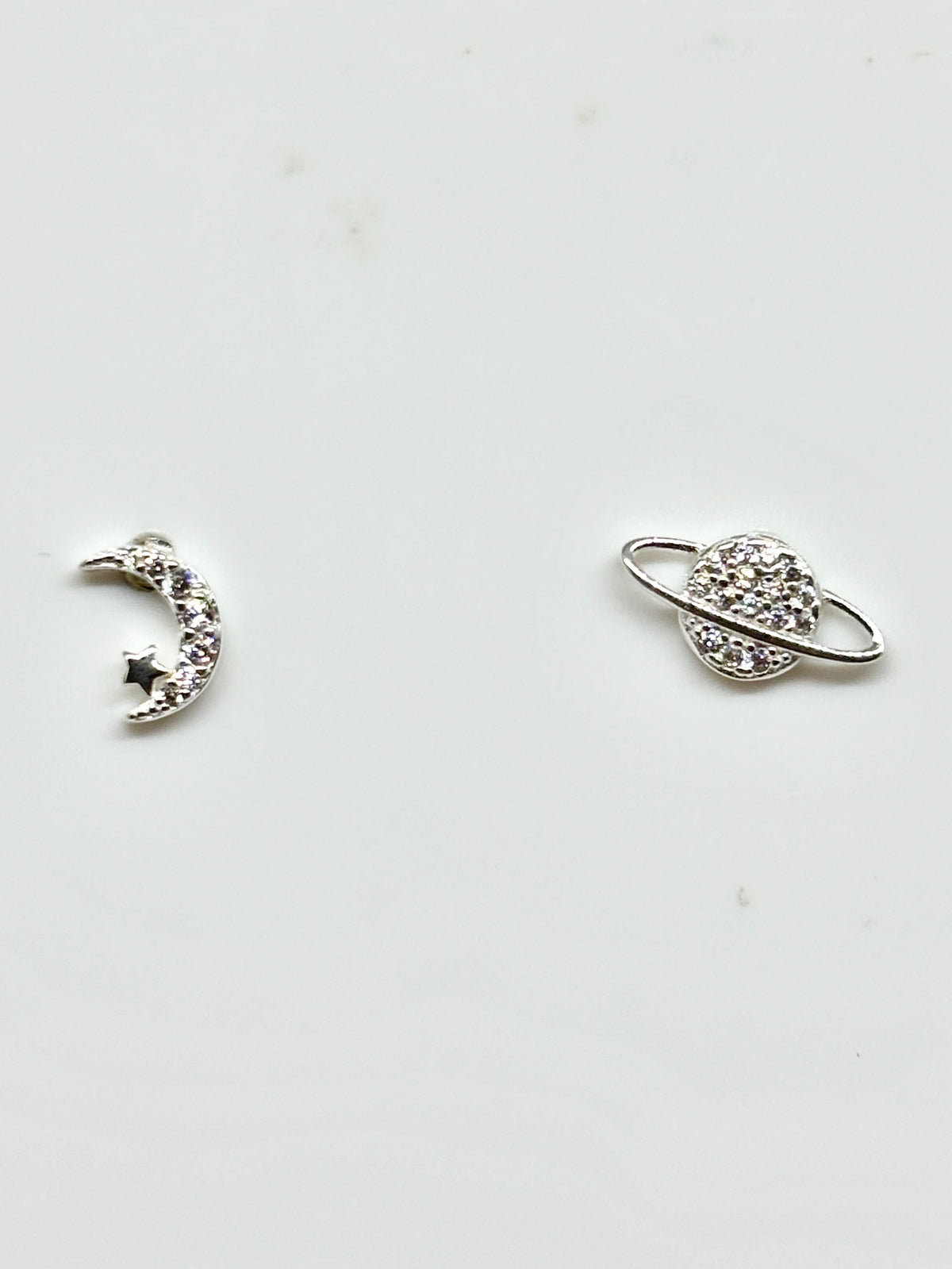 Moon and Saturn Stud Earrings
