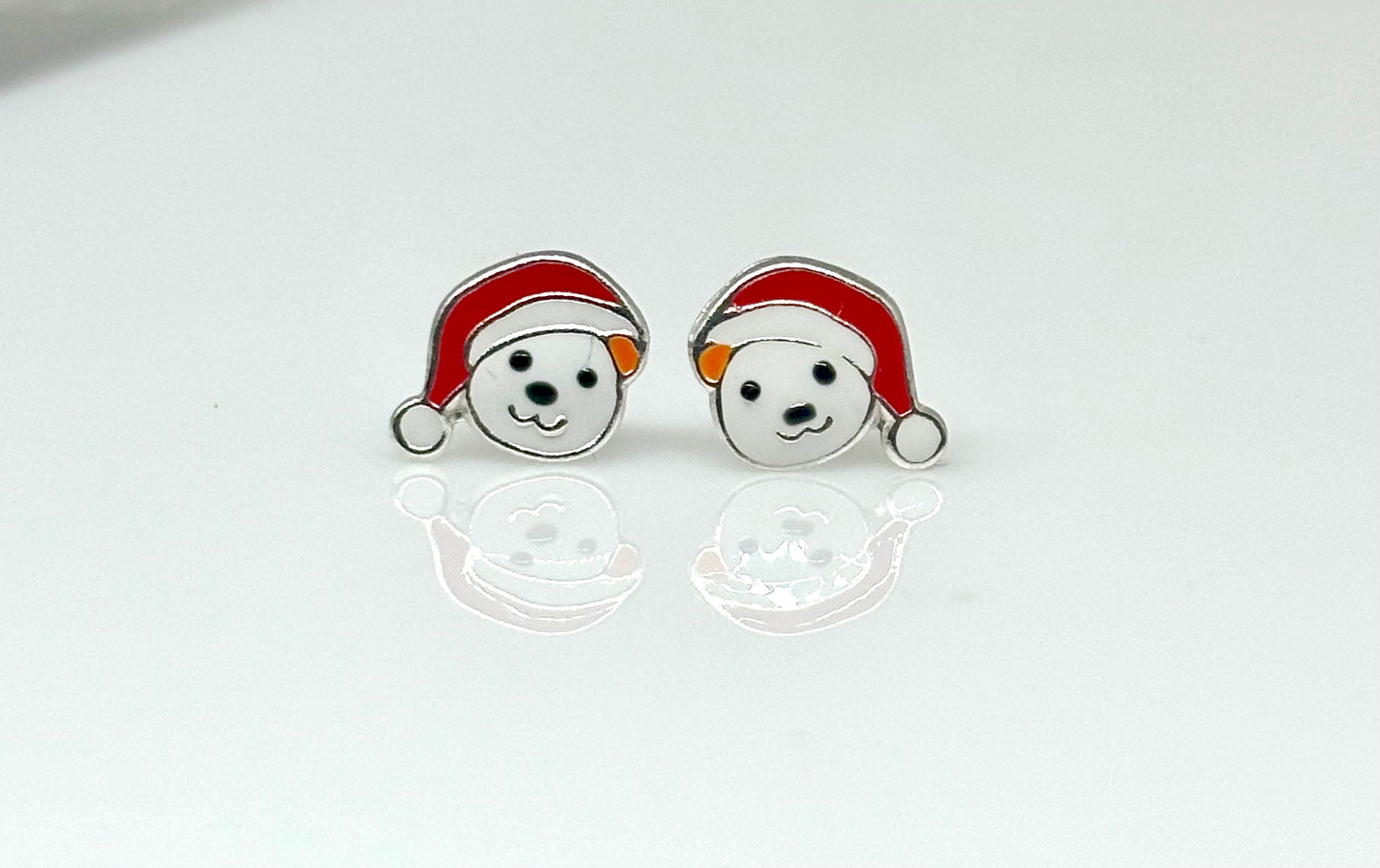 Bear & Santa Hat Sterling Silver Ear Studs from Pixi Daisy