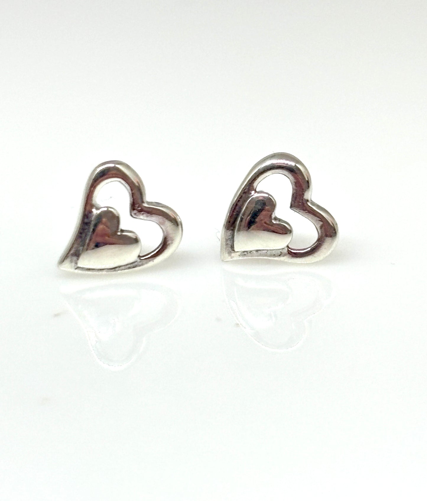 Silver double heart ear studs from Pixi Daisy