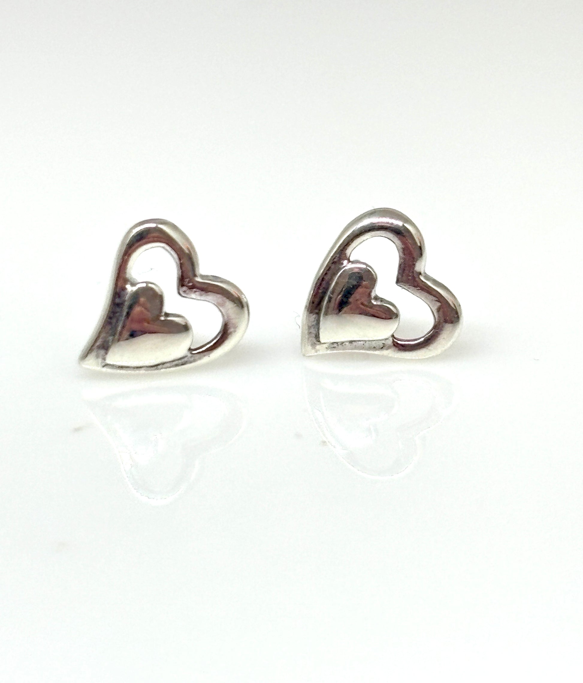 Silver double heart ear studs from Pixi Daisy