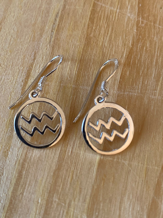 Sterling Silver Aquarius Zodiac Earrings