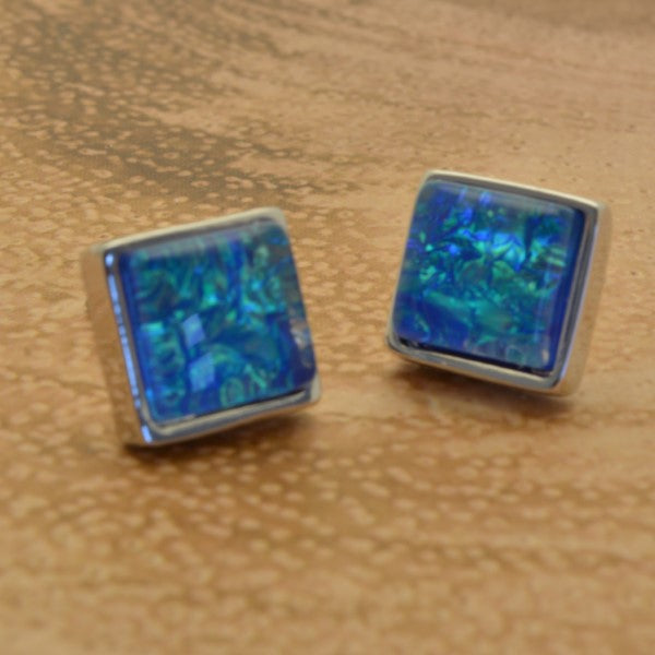 Miss Milly Iridescent Blue Square Stud Earrings from Pixi Daisy