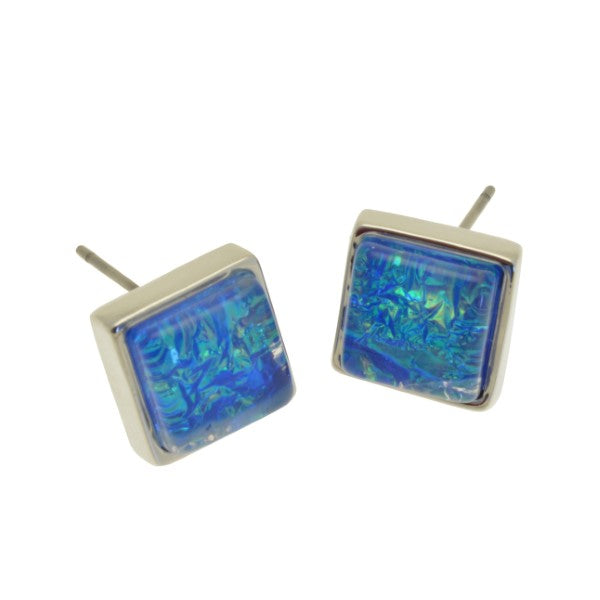 Miss Milly Iridescent Blue Square Stud Earrings from Pixi Daisy