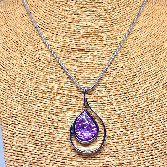 Miss Milly teardrop-shaped purple pendant on a silver chain from Pixi Daisy