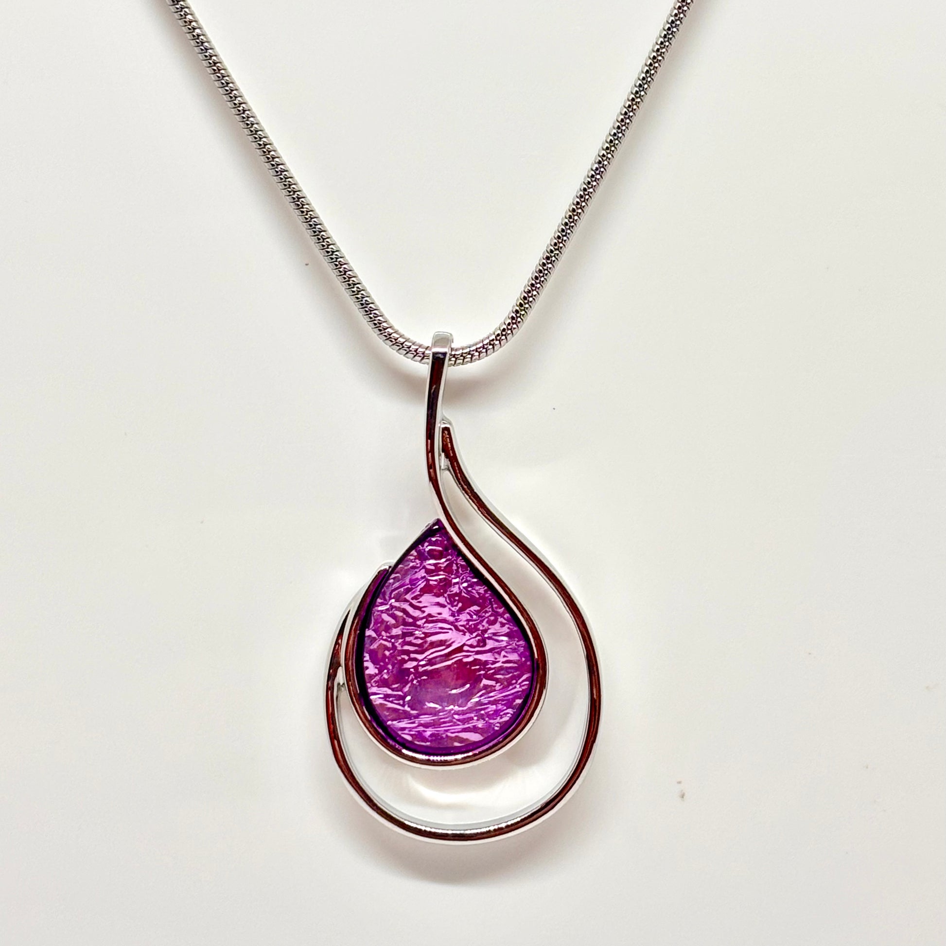 Miss Milly teardrop-shaped purple pendant on a silver chain from Pixi Daisy