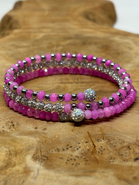 Sparkling Dyed Pink Memory Wire Bracelet